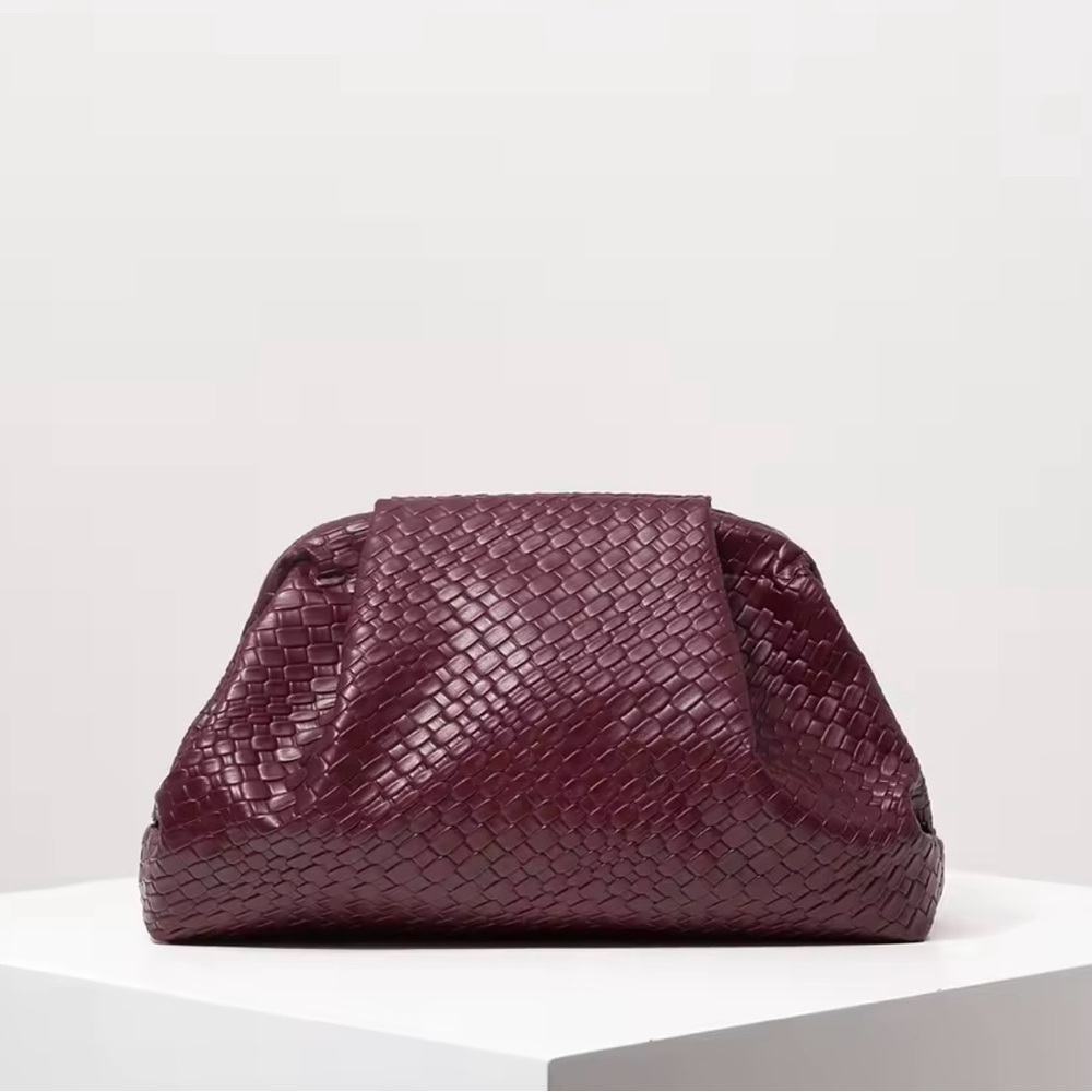 Elegant Woven Burgundy Clutch